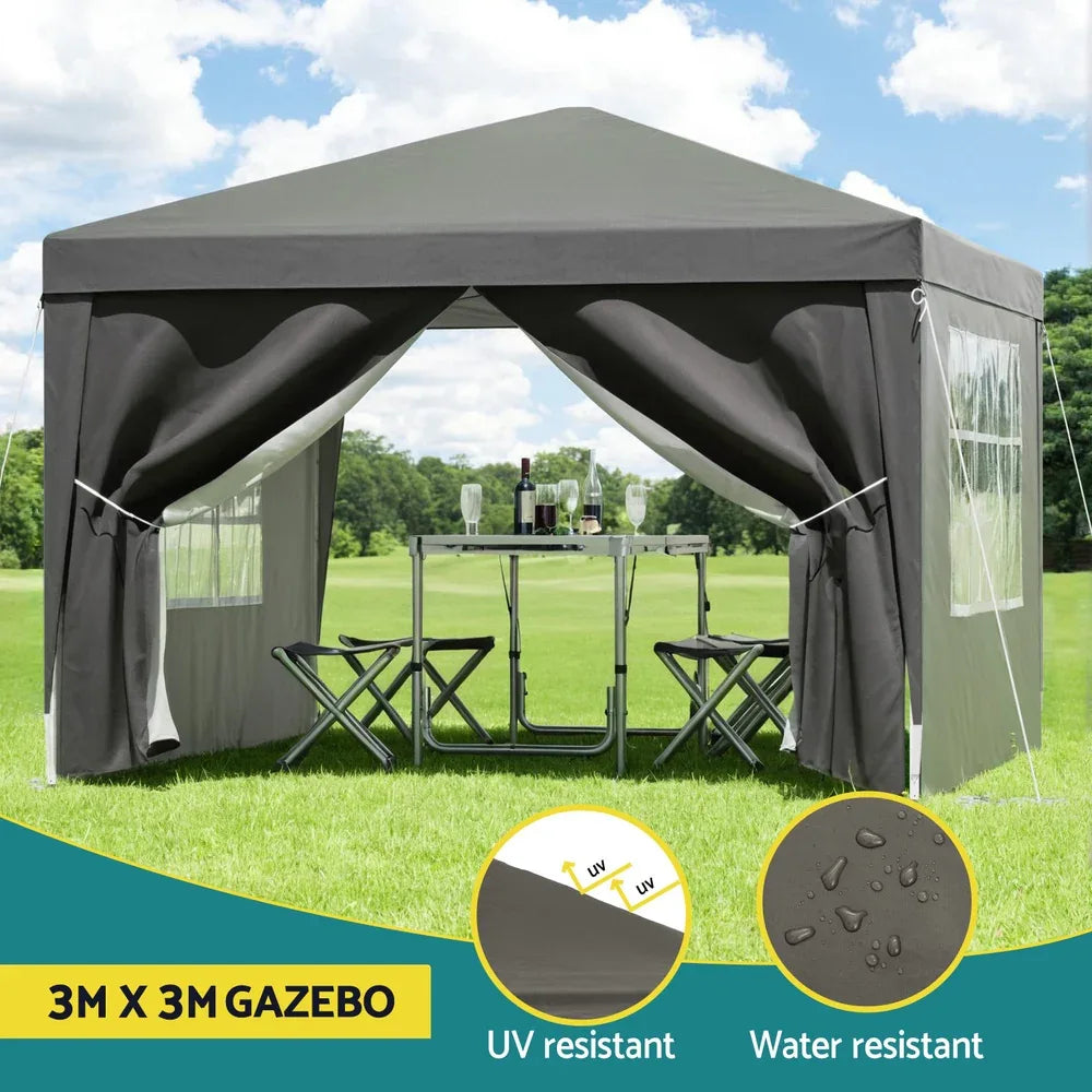 Instahut Gazebo 3x3 Pop Up Marquee Folding Tent Wedding Gazebos Camping Outdoor Shade Canopy Gray - Mekamart Australia