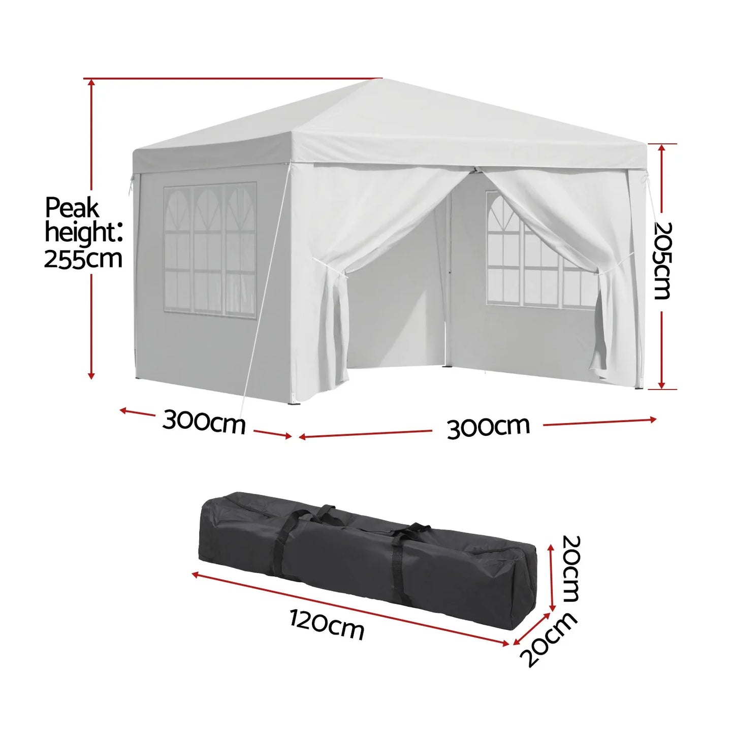 Instahut Gazebo 3x3 Pop Up Marquee Folding Tent Wedding Gazebos Camping Outdoor Canopy White - Mekamart Australia