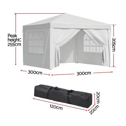 Instahut Gazebo 3x3 Pop Up Marquee Folding Tent Wedding Gazebos Camping Outdoor Canopy White - Mekamart Australia