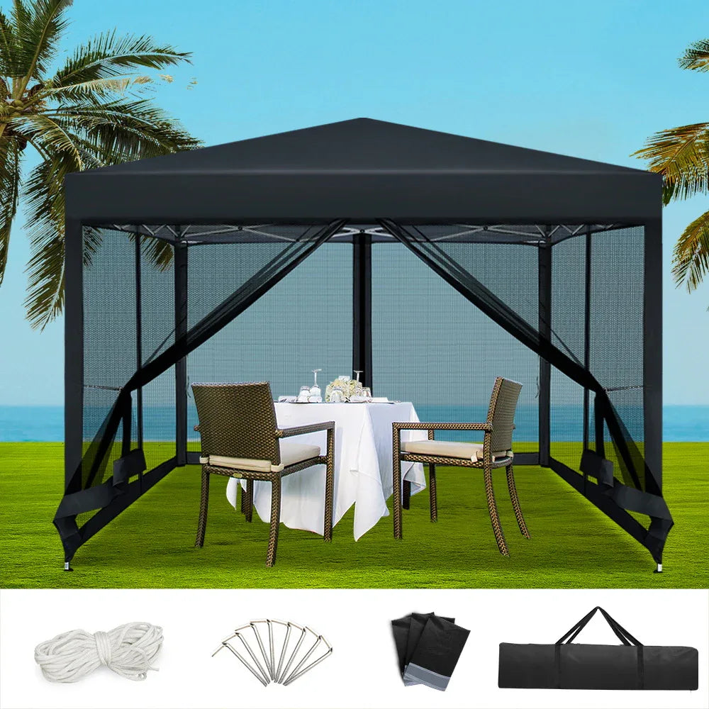 Instahut Gazebo Pop Up Marquee 3x3m Wedding Party Outdoor Camping Tent Canopy Shade Mesh Wall Black - Mekamart Australia