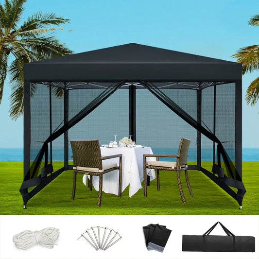 Instahut Gazebo Pop Up Marquee 3x3m Wedding Party Outdoor Camping Tent Canopy Shade Mesh Wall Black - Mekamart Australia