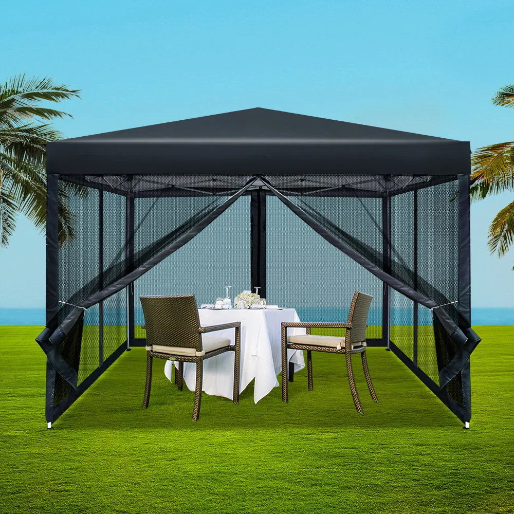 Instahut Gazebo Pop Up Marquee 3x3m Wedding Party Outdoor Camping Tent Canopy Shade Mesh Wall Black - Mekamart Australia