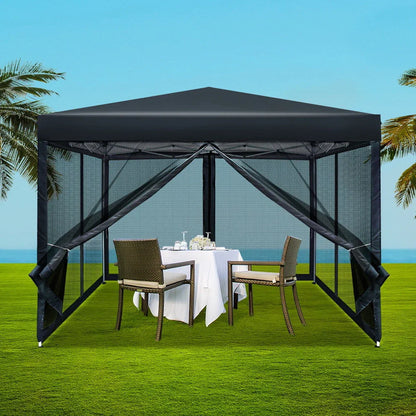 Instahut Gazebo Pop Up Marquee 3x3m Wedding Party Outdoor Camping Tent Canopy Shade Mesh Wall Black - Mekamart Australia