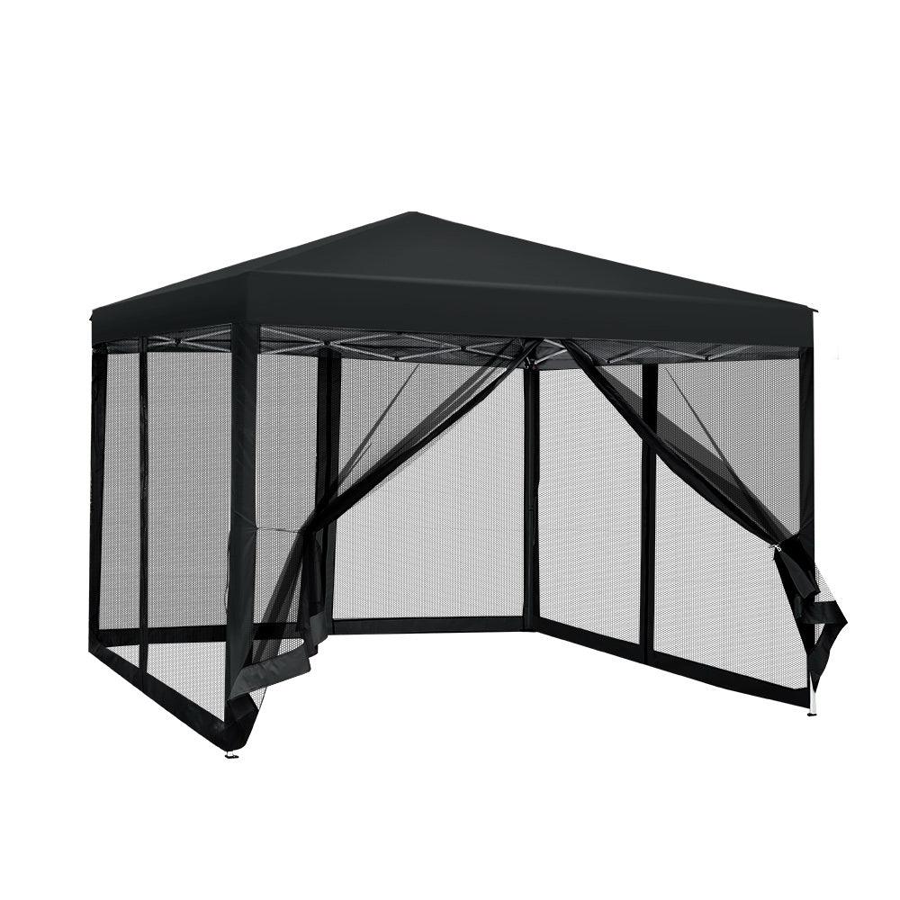 Instahut Gazebo Pop Up Marquee 3x3m Wedding Party Outdoor Camping Tent Canopy Shade Mesh Wall Black - Mekamart Australia