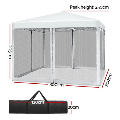 Instahut Gazebo Pop Up Marquee 3x3m Wedding Party Outdoor Camping Tent Canopy Shade Mesh Wall White - Mekamart Australia