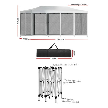 Instahut Gazebo Pop Up Marquee 3x6m Wedding Party Outdoor Camping Tent Canopy Shade Mesh Wall White - Mekamart Australia