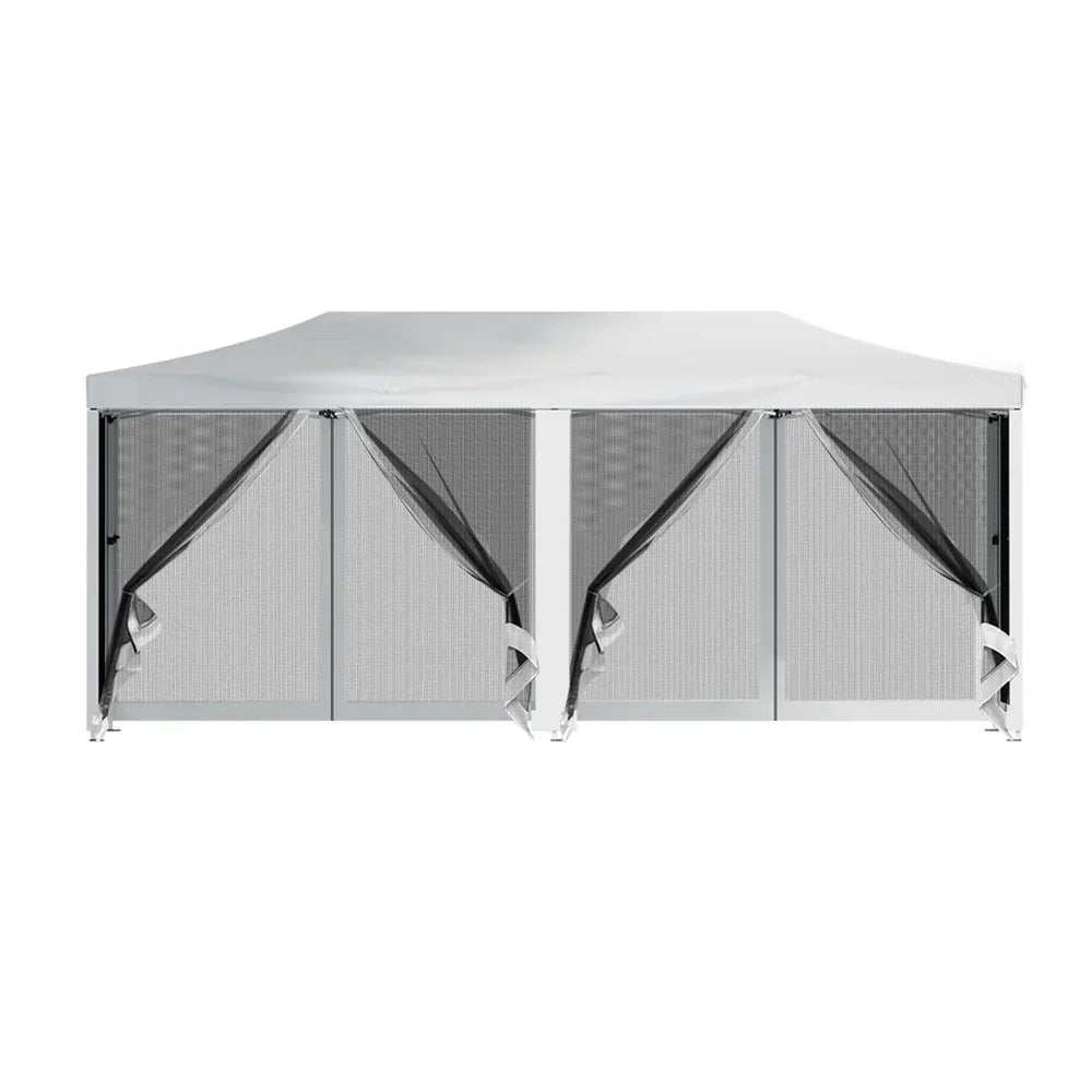 Instahut Gazebo Pop Up Marquee 3x6m Wedding Party Outdoor Camping Tent Canopy Shade Mesh Wall White - Mekamart Australia