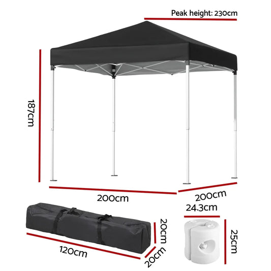 Instahut Gazebo 2x2m Outdoor Patio Garden Marquee Shade w/ Base Pods Black - Mekamart Australia
