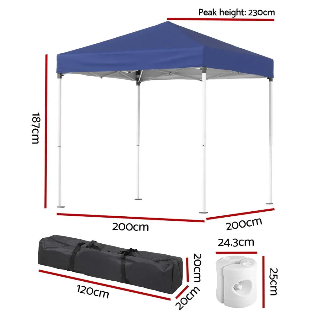 Instahut Gazebo 2x2m Outdoor Patio Garden Marquee Shade w/ Base Pods Blue - Mekamart Australia