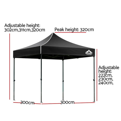 Instahut Gazebo Pop Up Marquee 3x3m Folding Tent Wedding Outdoor Camping Canopy Gazebos Shade Black - Mekamart Australia