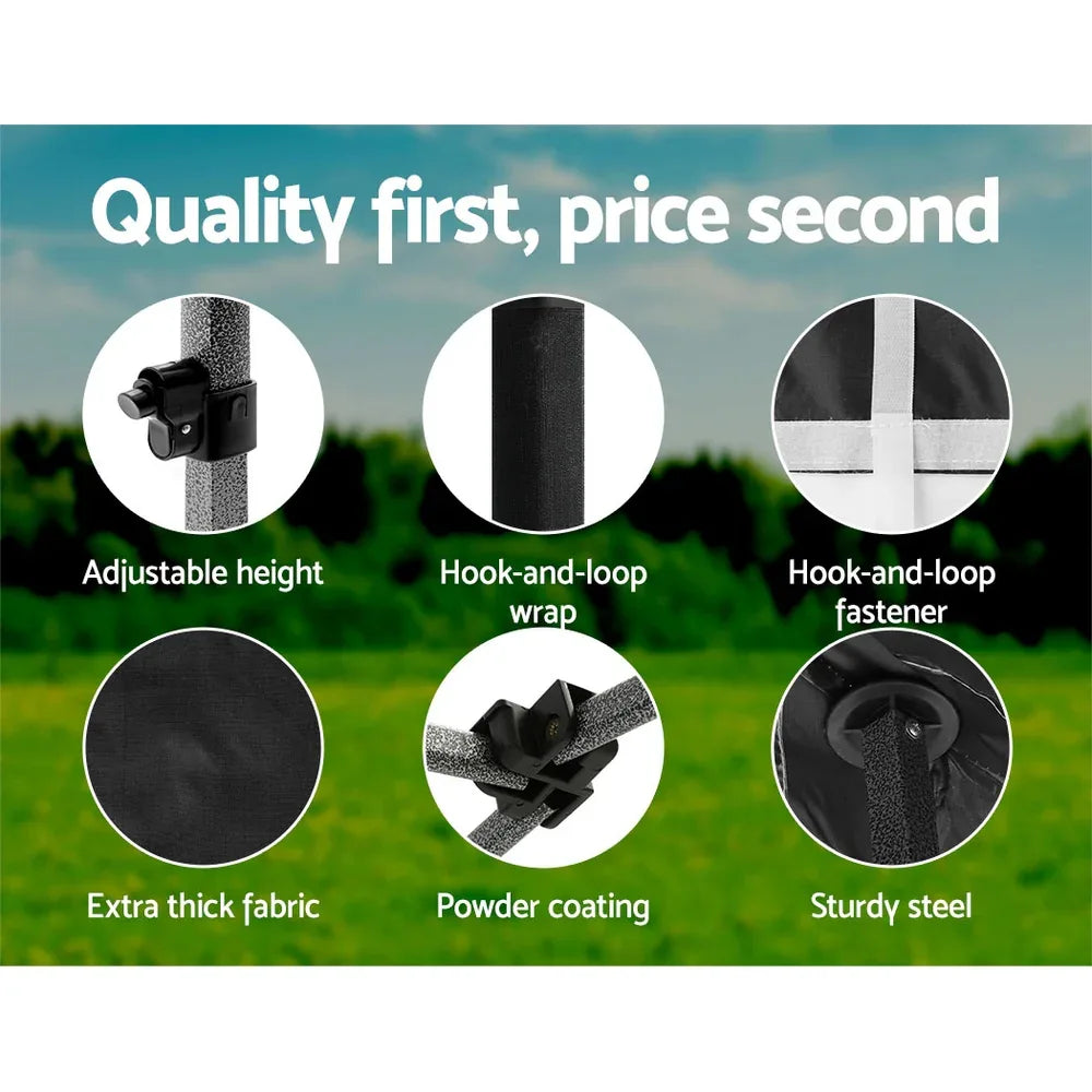 Instahut Gazebo Pop Up Marquee 3x3 Folding 500D Wedding Tent Base Pod Black - Mekamart Australia