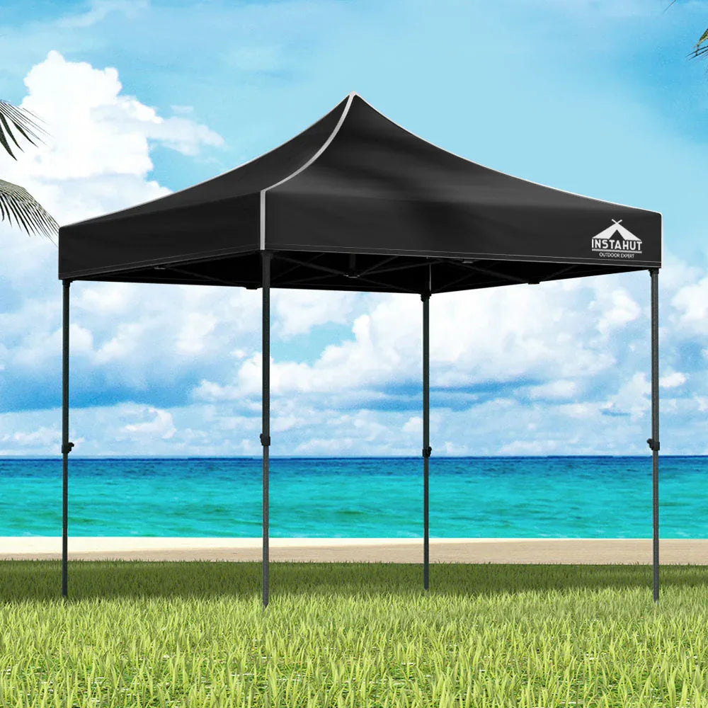 Instahut Gazebo Pop Up Marquee 3x3 Folding 500D Wedding Tent Base Pod Black - Mekamart Australia
