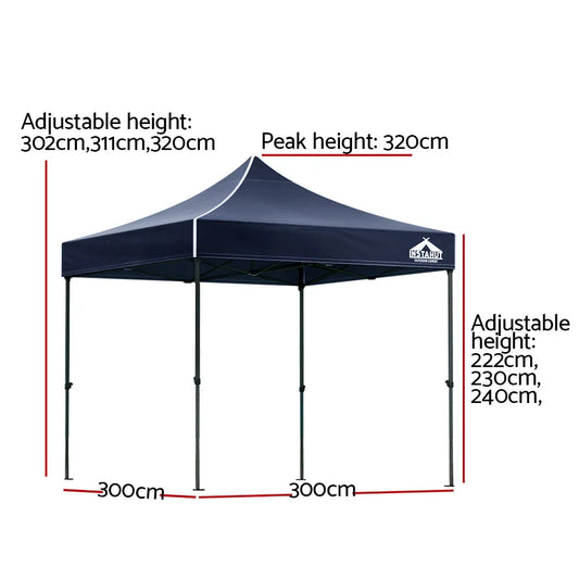 Instahut Gazebo Pop Up Marquee 3x3m Folding Tent Wedding Outdoor Camping Canopy Gazebos Shade Navy - Mekamart Australia