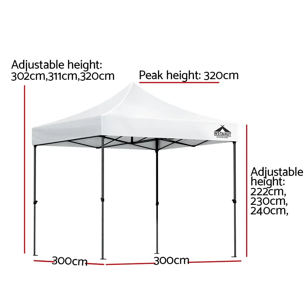Instahut Gazebo Pop Up Marquee 3x3 Folding Tent Outdoor Camping 500D Oxford - Mekamart Australia
