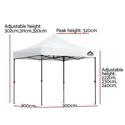 Instahut Gazebo Pop Up Marquee 3x3 Folding Tent Outdoor Camping 500D Oxford - Mekamart Australia