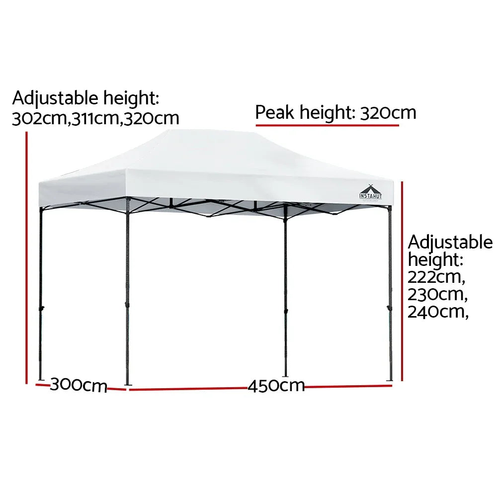 Instahut Gazebo Pop Up 3x4.5m w/Base Podx4 Marquee Folding Outdoor Wedding Camping Tent Shade Canopy White - Mekamart Australia