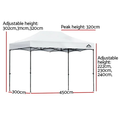 Instahut Gazebo Pop Up 3x4.5m w/Base Podx4 Marquee Folding Outdoor Wedding Camping Tent Shade Canopy White - Mekamart Australia