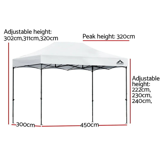 Instahut Gazebo Pop Up 3x4.5m w/Base Podx4 Marquee Folding Outdoor Wedding Camping Tent Shade Canopy White - Mekamart Australia