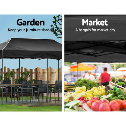 Instahut Gazebo Pop Up Marquee 3x6 Folding Tent Wedding 500D Camping Black - Mekamart Australia