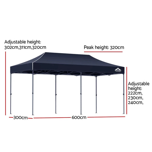 Instahut Gazebo Pop Up Marquee 3x6 Folding Tent Wedding 500D Oxford Camping Navy - Mekamart Australia
