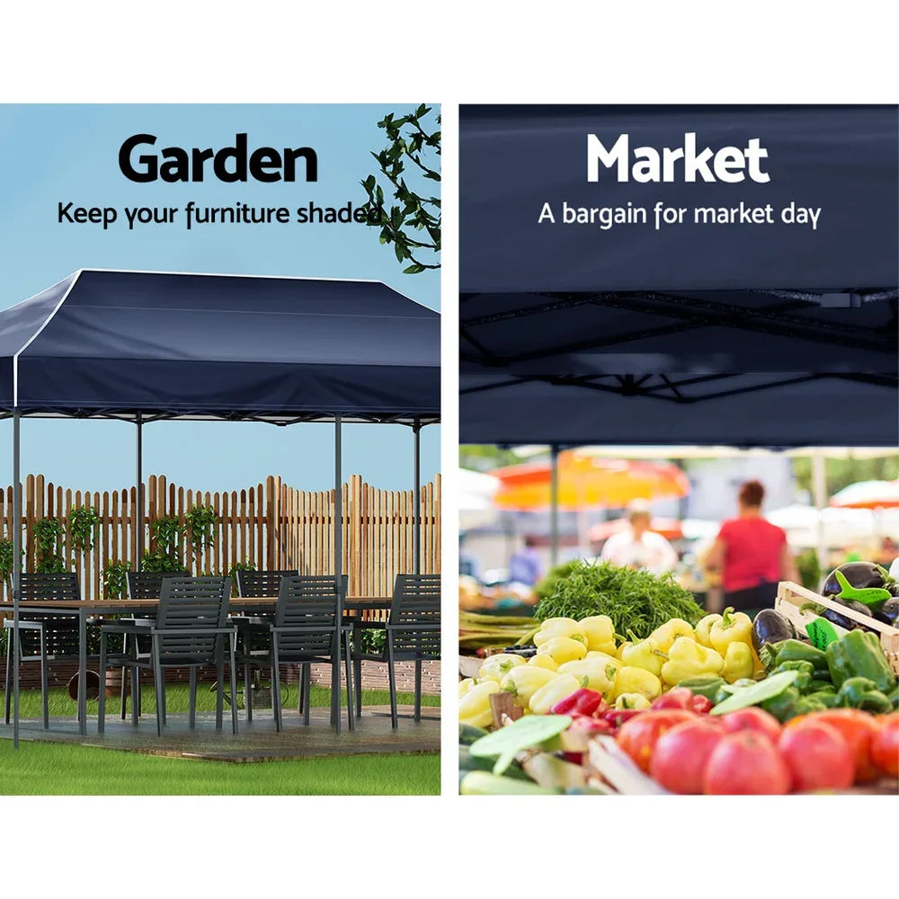 Instahut Gazebo Pop Up Marquee 3x6 Folding Tent Wedding 500D Oxford Camping Navy - Mekamart Australia
