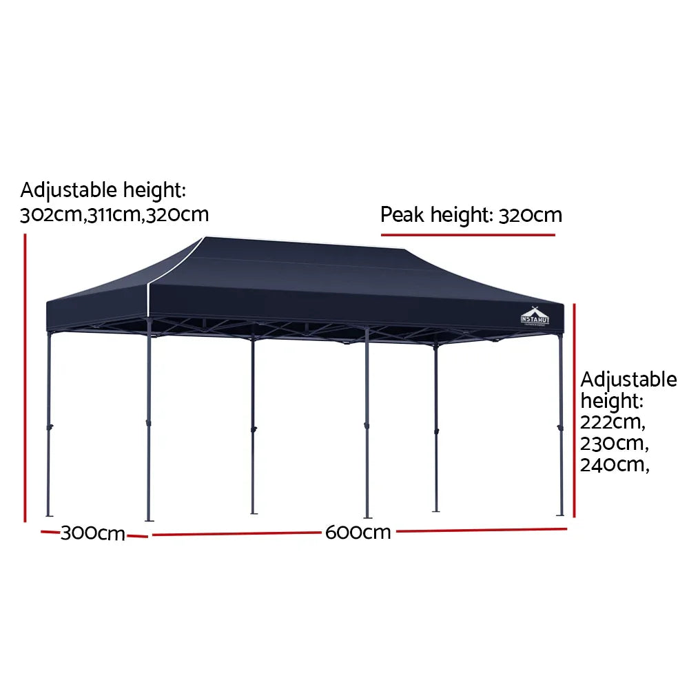 Instahut Gazebo Pop Up 3x6m w/Base Podx4 Marquee Folding Outdoor Wedding Camping Tent Shade Canopy Navy - Mekamart Australia
