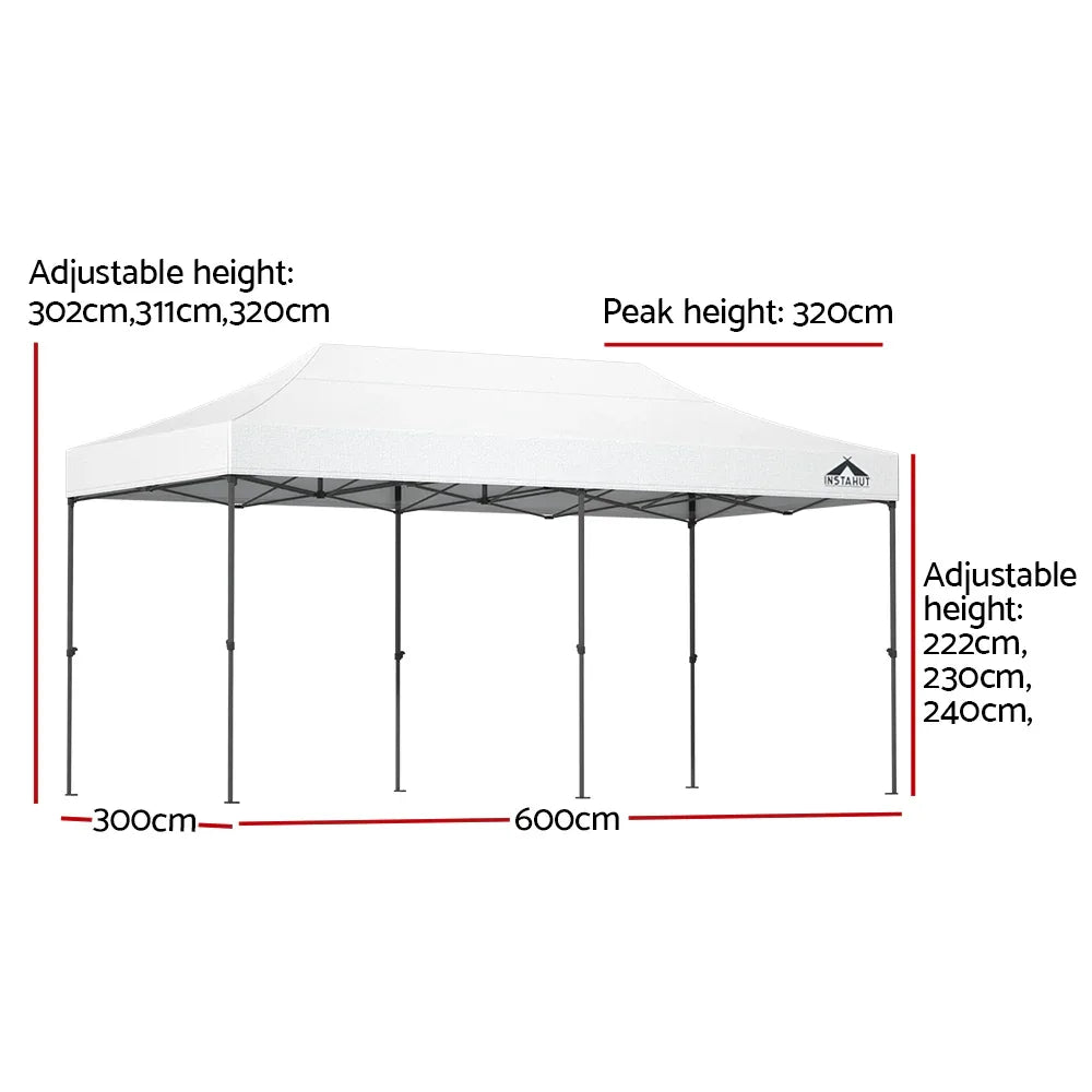Instahut Gazebo Pop Up Marquee 3x6 Folding 500D Wedding Tent Base Pod White - Mekamart Australia