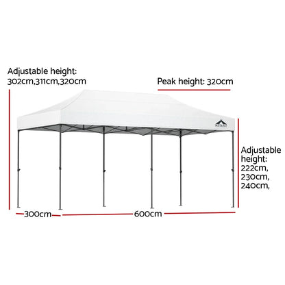 Instahut Gazebo Pop Up Marquee 3x6 Folding 500D Wedding Tent Base Pod White - Mekamart Australia