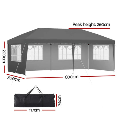 Instahut Gazebo 3x6m Pop Up Marquee Wedding Party Outdoor Camping Canopy Grey - Mekamart Australia