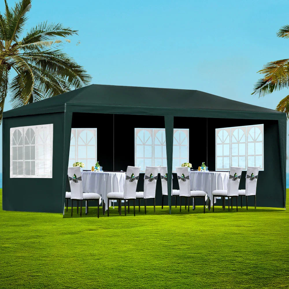 Instahut Gazebo 3x6m Marquee Wedding Party Tent Outdoor Camping Side Wall Canopy 4 Panel Green - Mekamart Australia