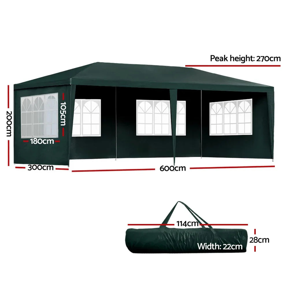 Instahut Gazebo 3x6m Marquee Wedding Party Tent Outdoor Camping Side Wall Canopy 4 Panel Green - Mekamart Australia