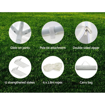 Instahut Gazebo 3x6m Marquee Wedding Party Tent Outdoor Camping Side Wall Canopy 4 Panel White - Mekamart Australia