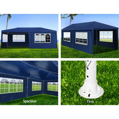 Instahut Gazebo 3x6m Marquee Wedding Party Tent Outdoor Camping Side Wall Canopy 6 Panel Blue - Mekamart Australia