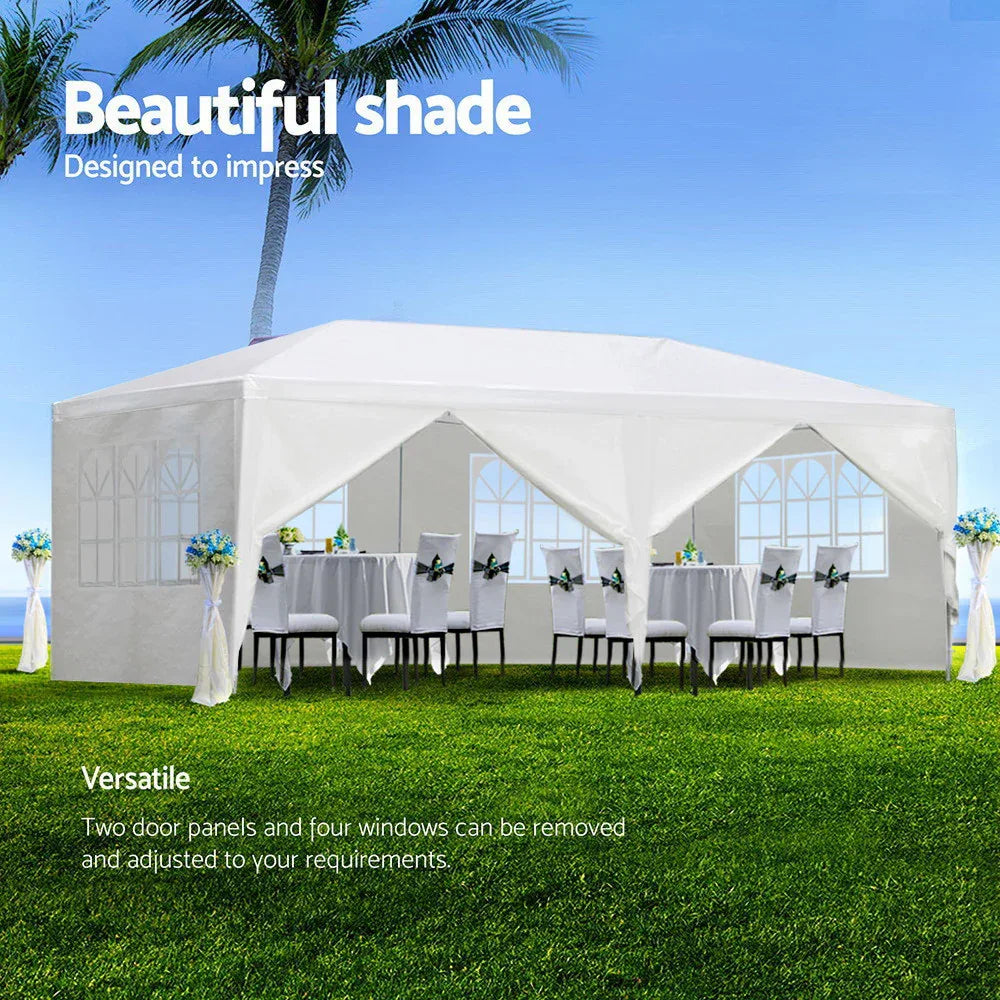 Instahut Gazebo 3x6m Marquee Wedding Party Tent Outdoor Camping Side Wall Canopy 6 Panel White - Mekamart Australia