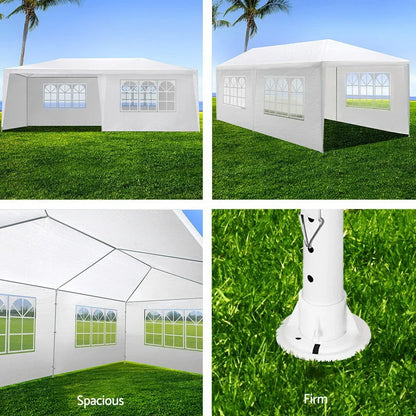 Instahut Gazebo 3x6m Marquee Wedding Party Tent Outdoor Camping Side Wall Canopy 6 Panel White - Mekamart Australia