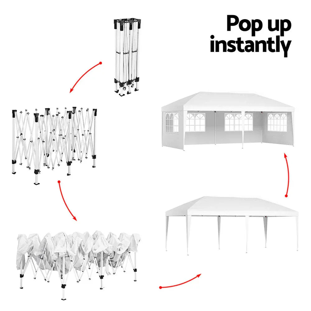 Instahut Gazebo Pop Up Marquee 3x6m Wedding Party Outdoor Camping Tent Canopy Side Wall White - Mekamart Australia