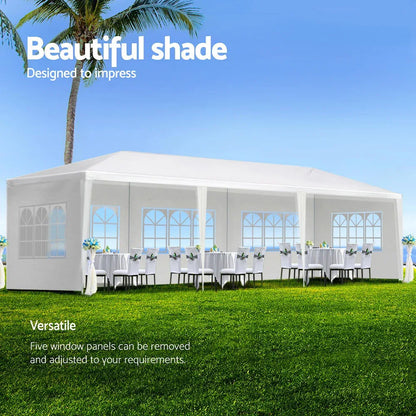 Instahut Gazebo 3x9m Marquee Wedding Party Tent Outdoor Camping Side Wall Canopy 5 Panel White - Mekamart Australia