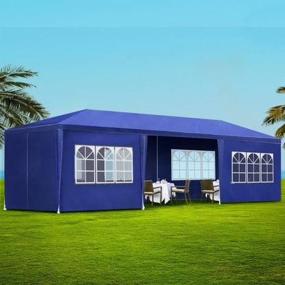 Instahut Gazebo 3x9m Marquee Wedding Party Tent Outdoor Camping Side Wall Canopy 8 Panel Blue - Mekamart Australia