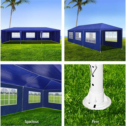 Instahut Gazebo 3x9m Marquee Wedding Party Tent Outdoor Camping Side Wall Canopy 8 Panel Blue - Mekamart Australia