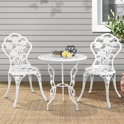 Gardeon 3PC Outdoor Setting Bistro Set Chairs Table Cast Aluminum Patio Furniture Rose White - Mekamart Australia