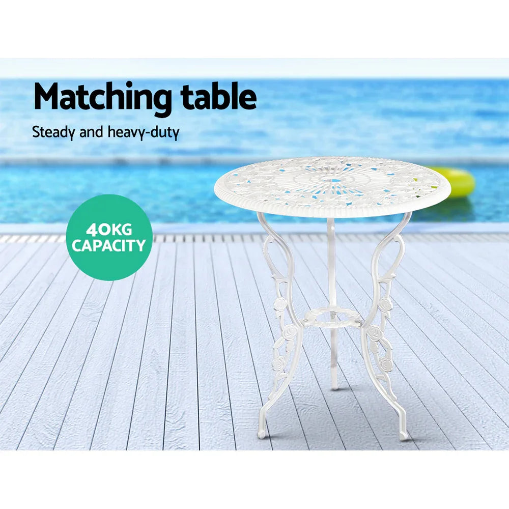Gardeon 3PC Outdoor Setting Bistro Set Chairs Table Cast Aluminum Patio Furniture Rose White - Mekamart Australia