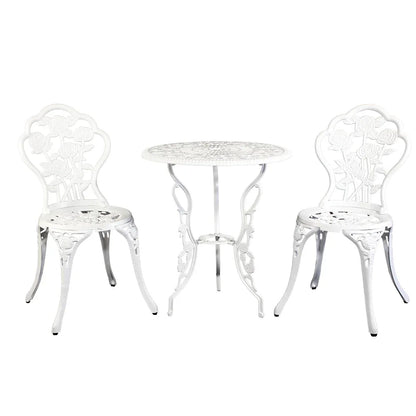 Gardeon 3PC Outdoor Setting Bistro Set Chairs Table Cast Aluminum Patio Furniture Rose White - Mekamart Australia