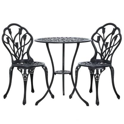 Gardeon 3PC Outdoor Setting Bistro Set Chairs Table Cast Aluminum Patio Furniture Tulip Black - Mekamart Australia