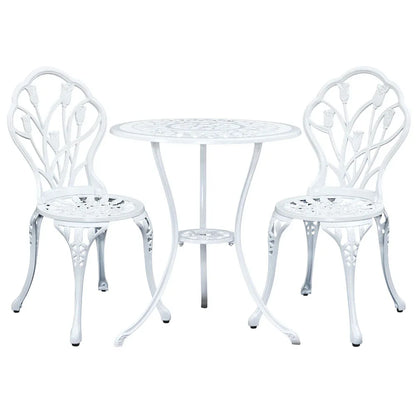 Gardeon 3PC Outdoor Setting Bistro Set Chairs Table Cast Aluminum Patio Furniture Tulip White - Mekamart Australia