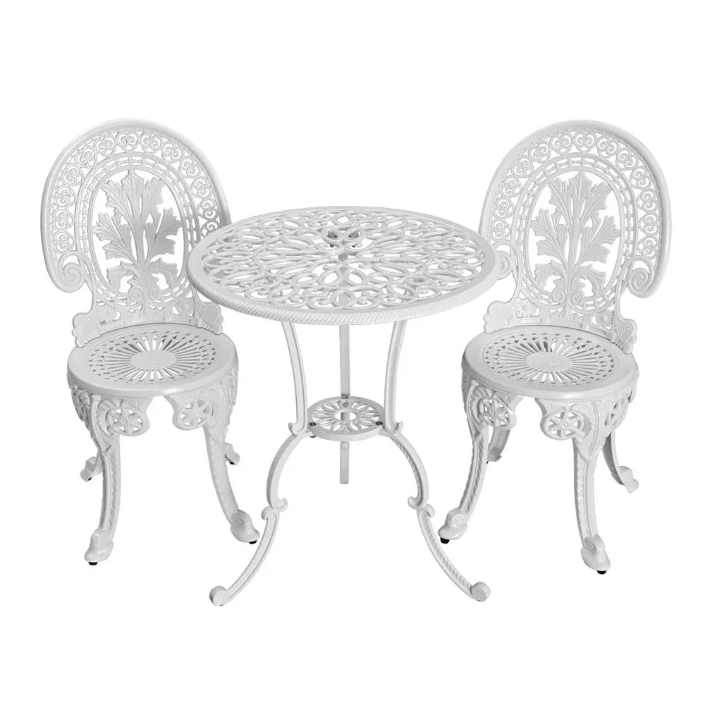 Gardeon 3PC Patio Furniture Outdoor Bistro Set Dining Chairs Aluminium White - Mekamart Australia