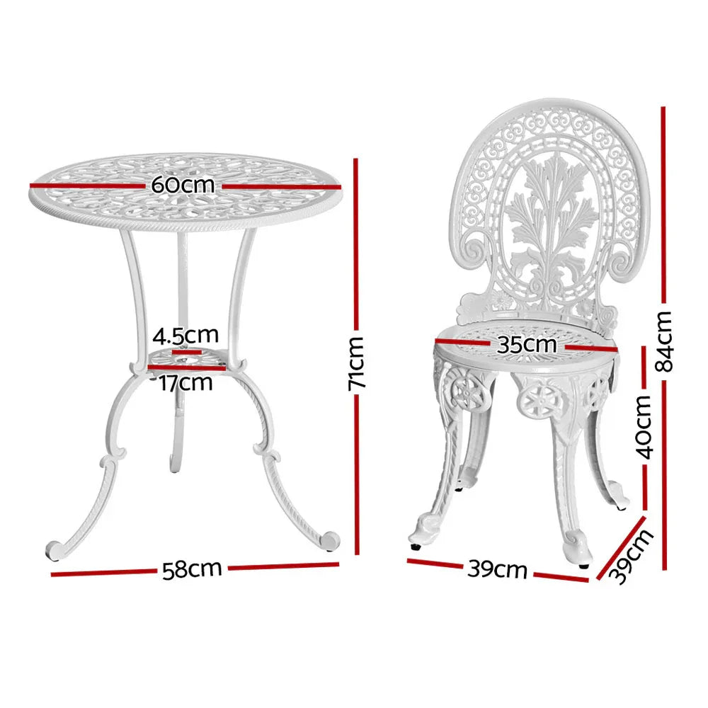 Gardeon 3PC Patio Furniture Outdoor Bistro Set Dining Chairs Aluminium White - Mekamart Australia