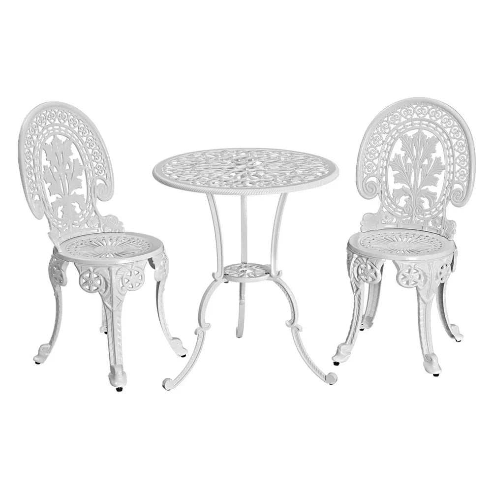 Gardeon 3PC Patio Furniture Outdoor Bistro Set Dining Chairs Aluminium White - Mekamart Australia