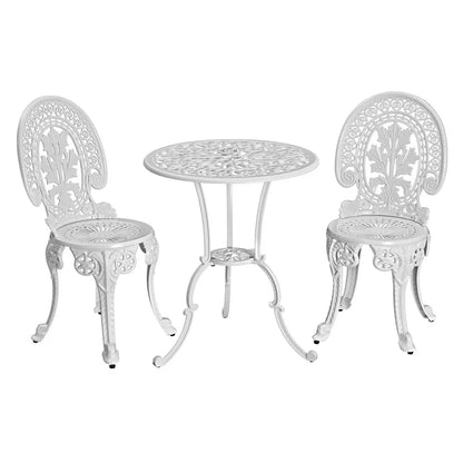 Gardeon 3PC Patio Furniture Outdoor Bistro Set Dining Chairs Aluminium White - Mekamart Australia