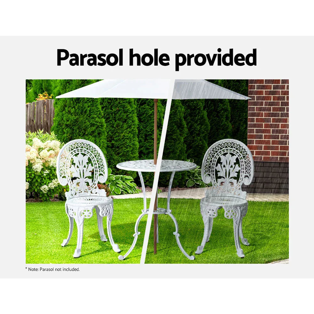 Gardeon 3PC Patio Furniture Outdoor Bistro Set Dining Chairs Aluminium White - Mekamart Australia