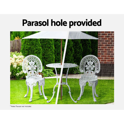 Gardeon 3PC Patio Furniture Outdoor Bistro Set Dining Chairs Aluminium White - Mekamart Australia